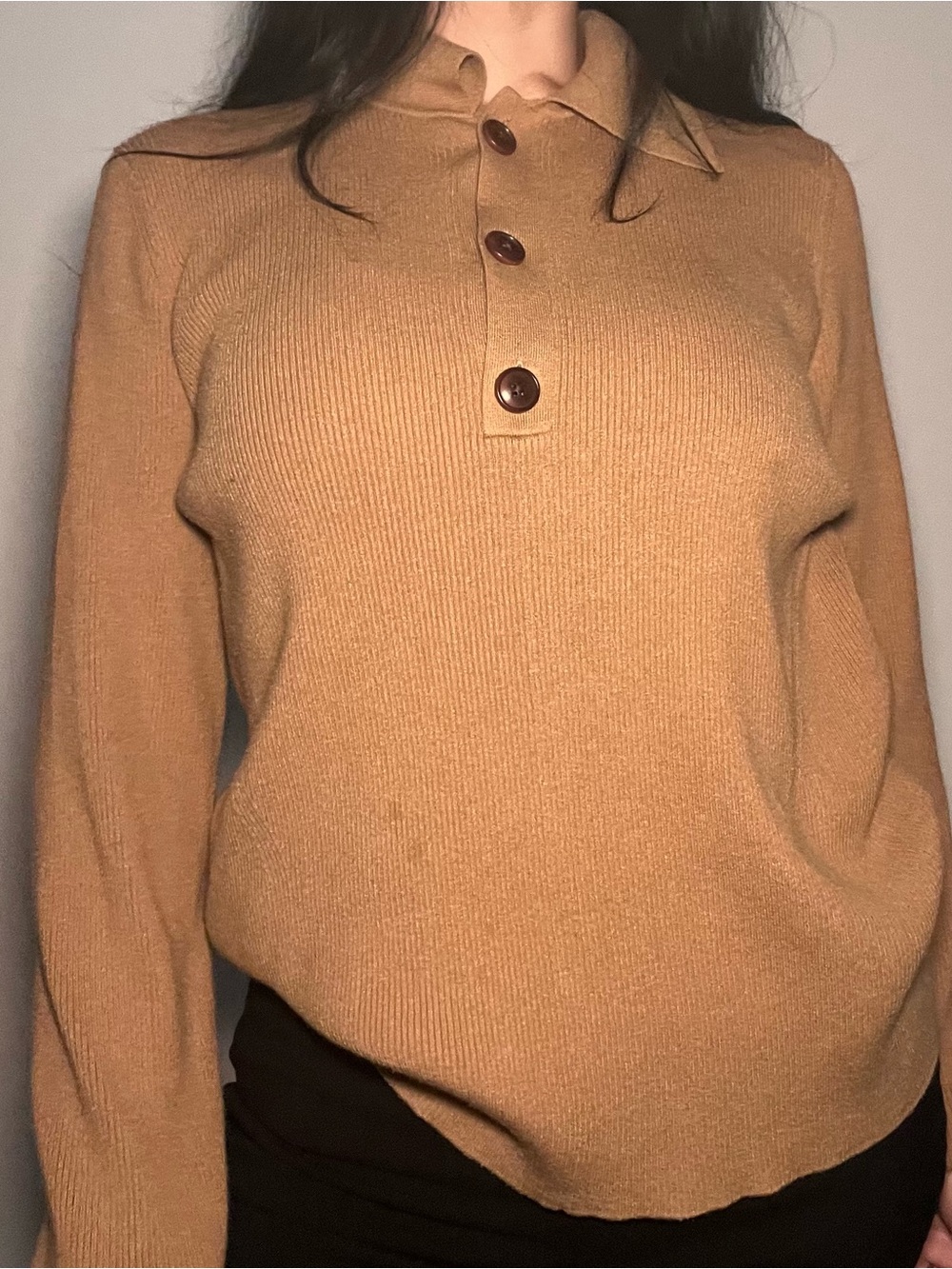Banana Republic Camel Ribbed Button-Placket Sweater